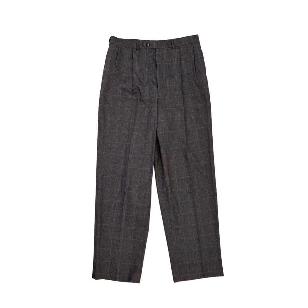 John Henry Wool Blend Pleated Gray Plaid Dress Pants
